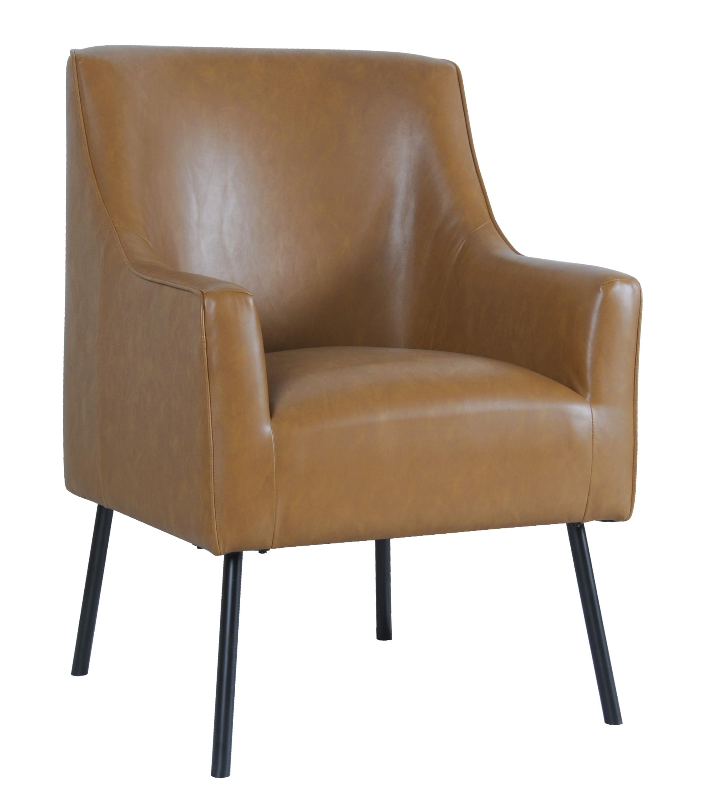 Modern Accent Chair, Home Décor, Accent Chairs for Living Room & Bedroom, Fabric Reading Living Room Side Chair, Single Sofa with Lounge Seat and Metal Legs- Carmel Faux Leather