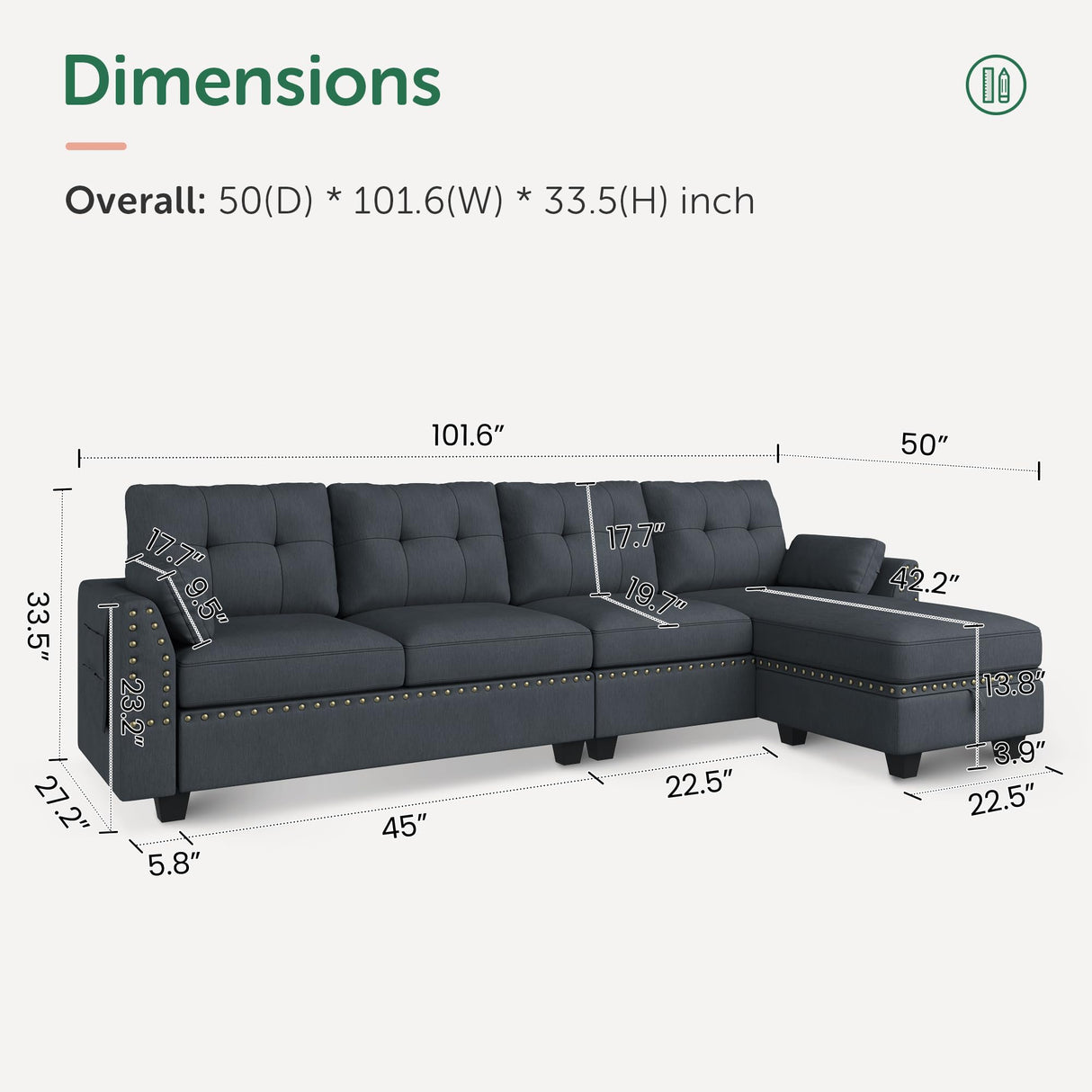 Convertible Sectional Sofa L Shaped Couch Reversible Sectional for Small