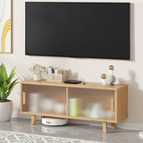 39.4" Small TV Stand for TV, Bamboo Entertainment Center with 2 C