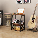 Slim Side Table with Magazine Holder,3 Tier Record Player Stand Table with Storage Shelf