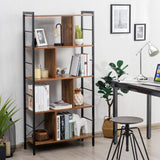 5-Tier Bookshelf, Industrial Style Bookcase with Metal Frame, Free Standing Storage Display Shelves