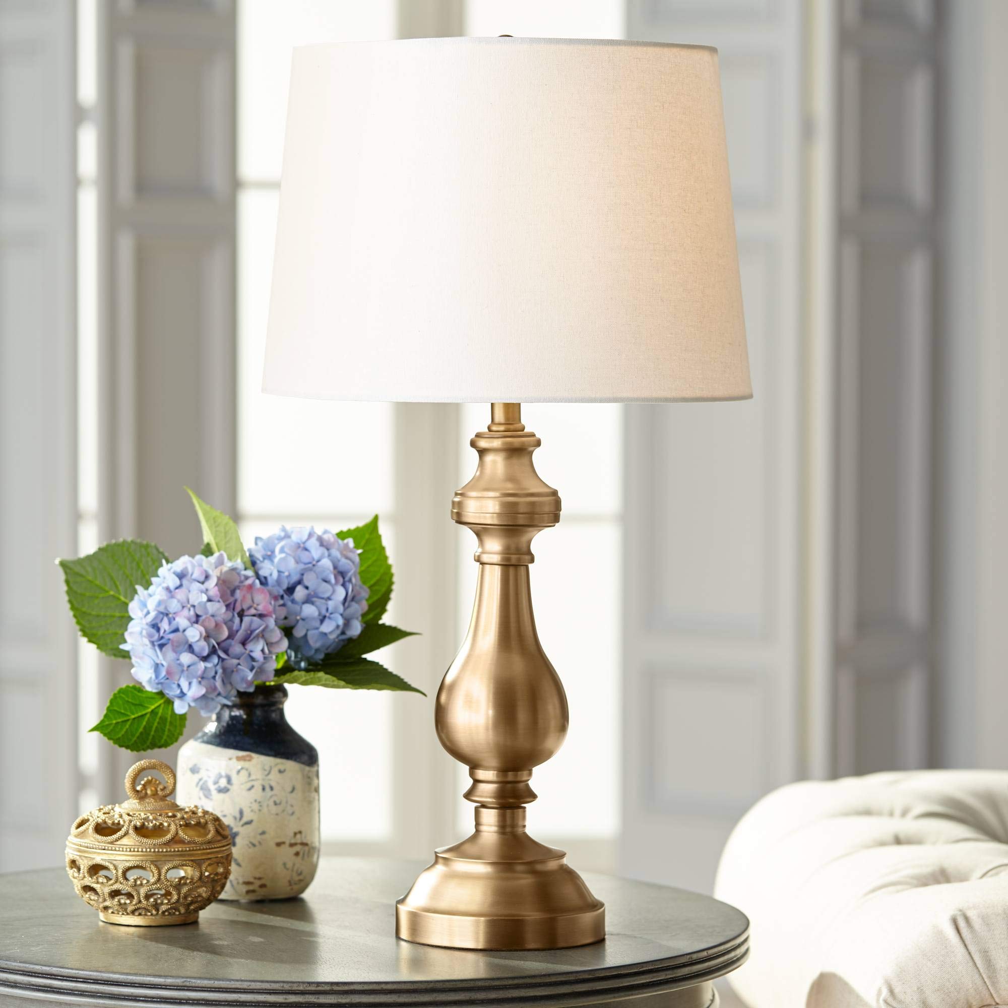 Traditional Style Table Lamp 26" High Antique Brass Gold Metal Candlestick