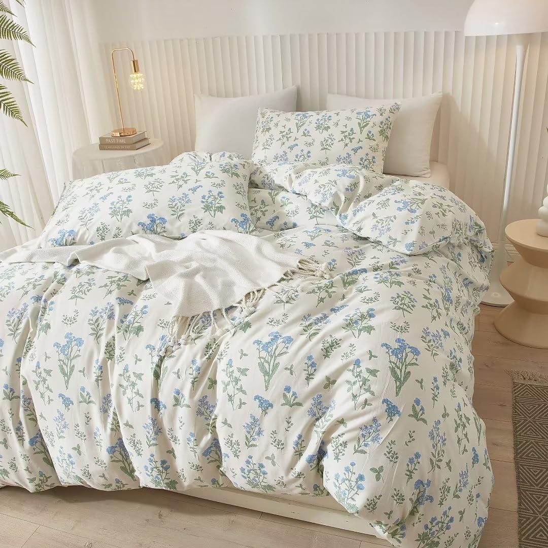 White Floral Duvet Cover King 100% Cotton Floral Printed Duvet Cover Set Botanical