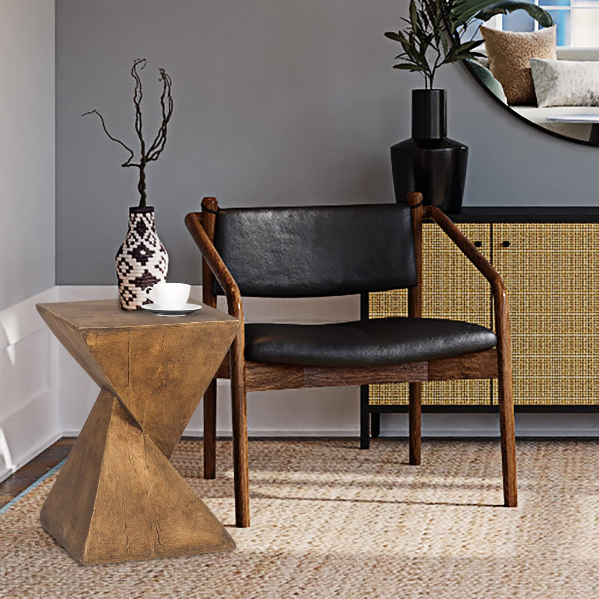 Outdoor Indoor Concrete Side Table, Modern Lightweight Accent End Table for Living Room