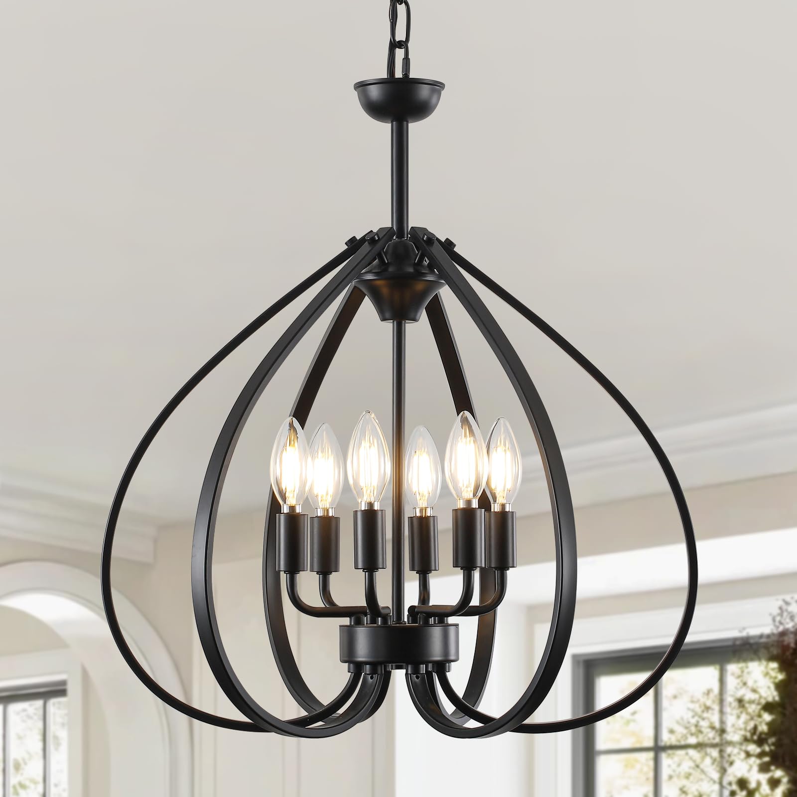 6-Light Black Farmhouse Chandelier - 19.6 Inch Industrial Pendant Light