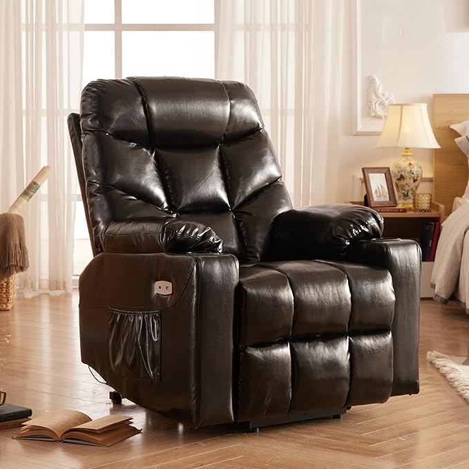 Power Recliner Lift Chair with Wheels – Electric Massage & Heating for Elderly