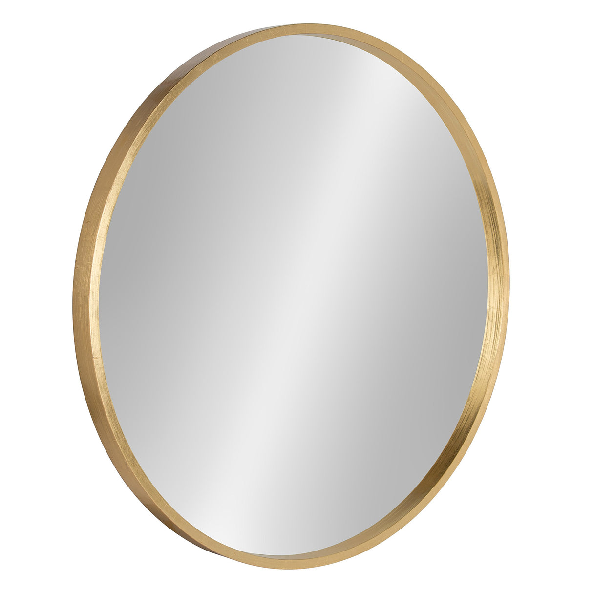 Travis Round Wood Wall Mirror, 25.6" Diameter, Gold, Modern Glam Wall Décor Accent