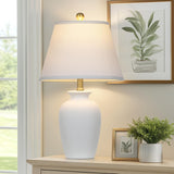 Cinkeda 22" White Ceramic Modern Table Lamp with Ginger Jar Design - for Living Room,Dining Room,Bedroom,Office,Nightstand,End Table