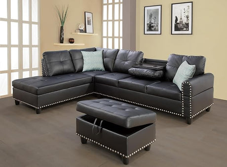 Velvet Reversible Sectional Sofa with Ottoman and Tufted Back,Rearrangeable Seat