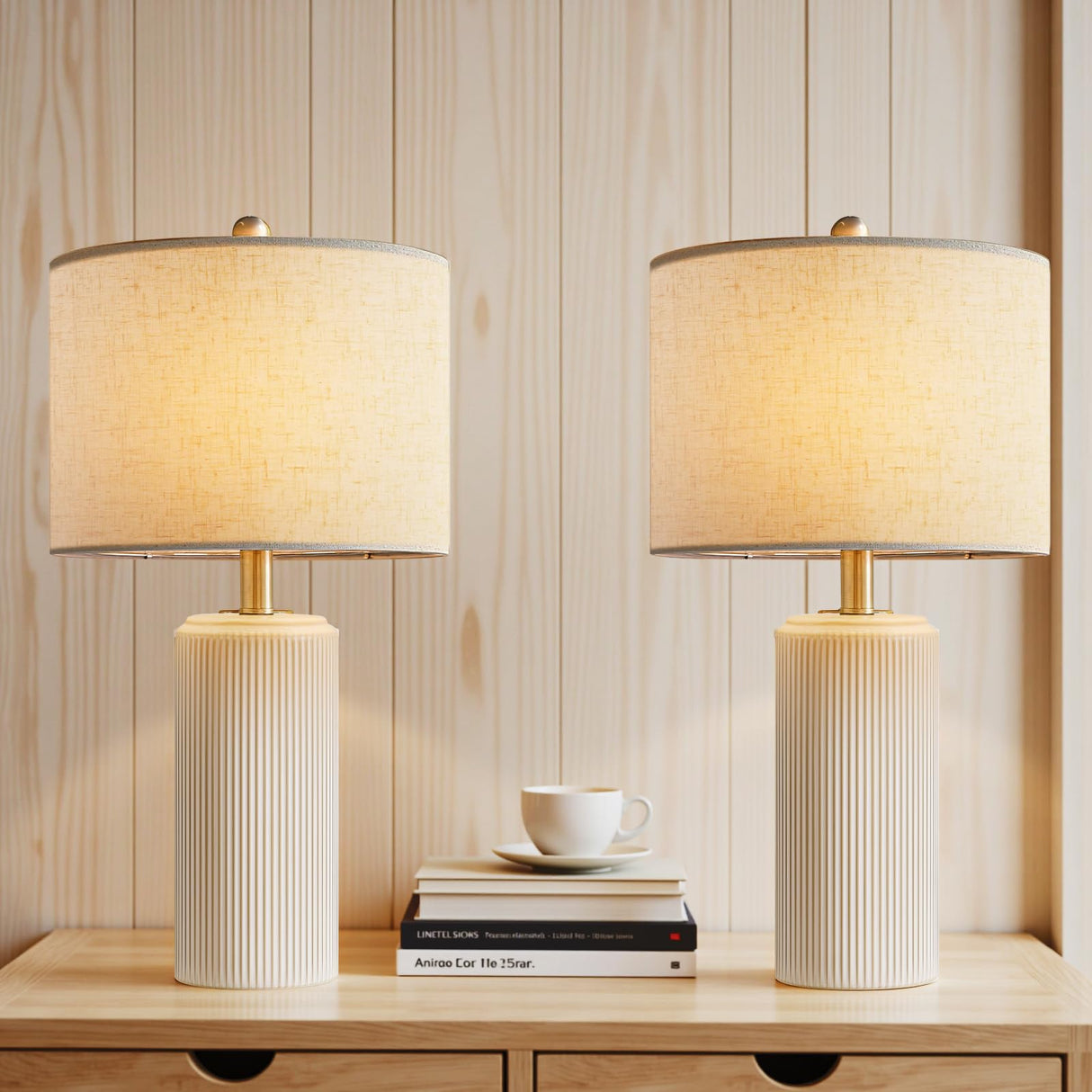 23" Ceramic Table Lamp Set of 2 - 3-Level Dimmable Farmhouse Bedside Lamps
