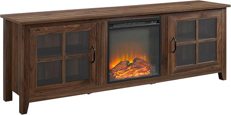 Bern Classic 2 Glass Door Fireplace TV Stand for TVs up to 80 Inches, 70 Inch, Grey Wash