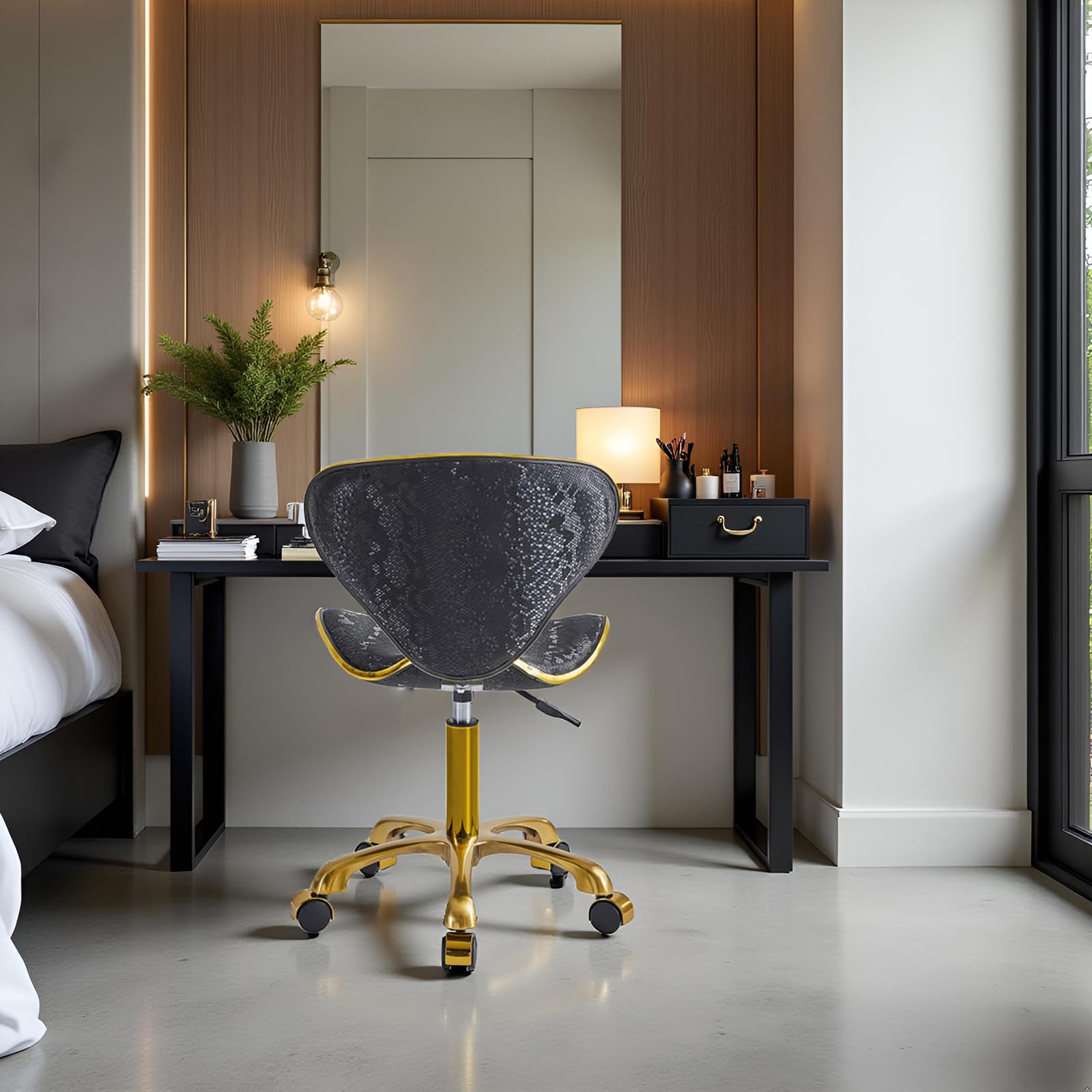 Armless Office Chair with Wheels - Height Adjustable Vanity Desk Stool