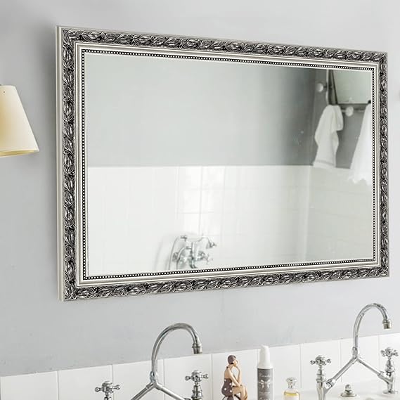 Rectangle Bathroom Wall Mirror - Silver Frame 40" x 24"