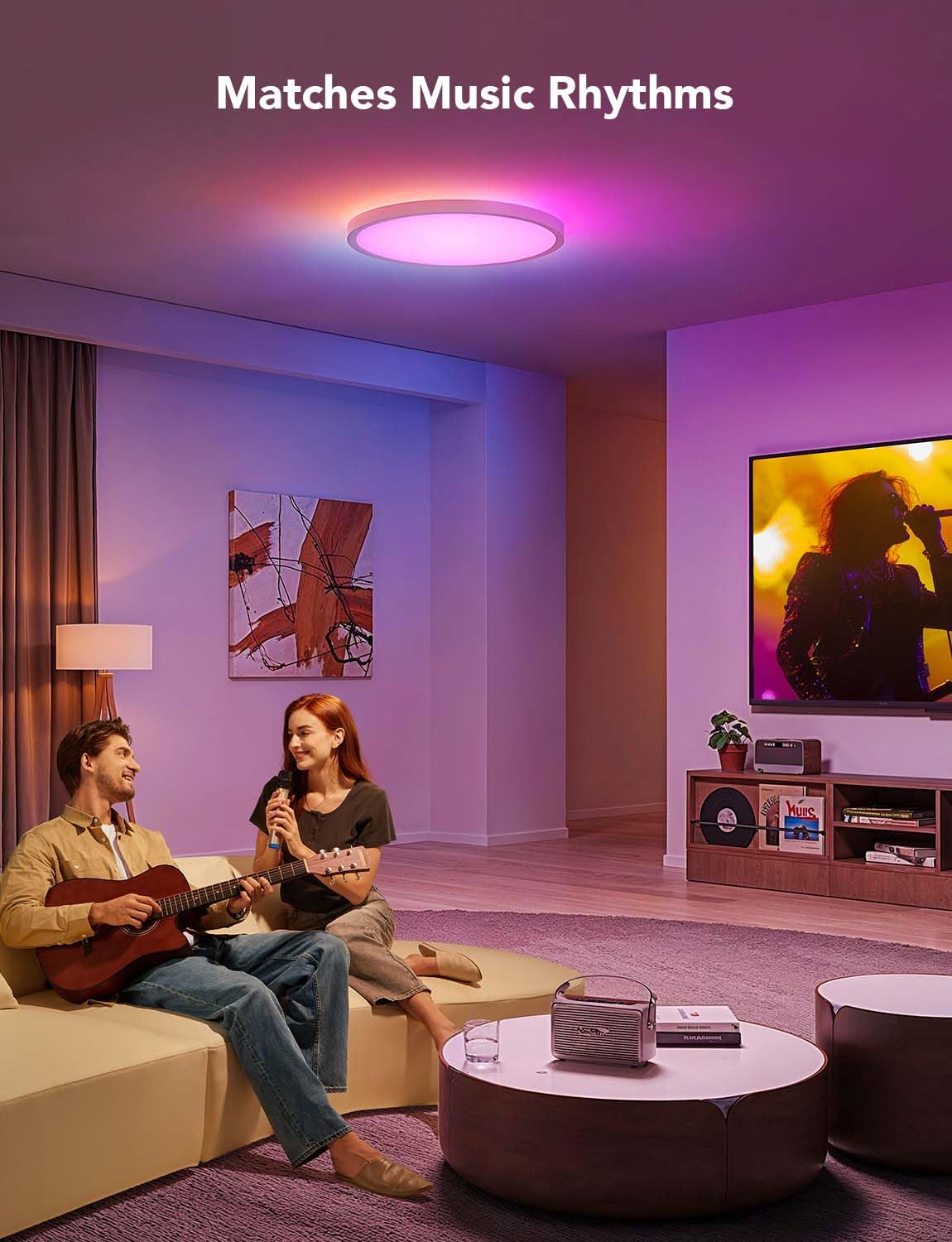 Smart RGBIC LED Ceiling Light Fixture - 2400LM Flush Mount, 12 Inch, 2 Pack