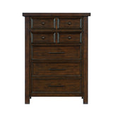 Saul 55 Inch Tall Dresser Chest, Brown, 6 Drawers, Dark Bronze Handles