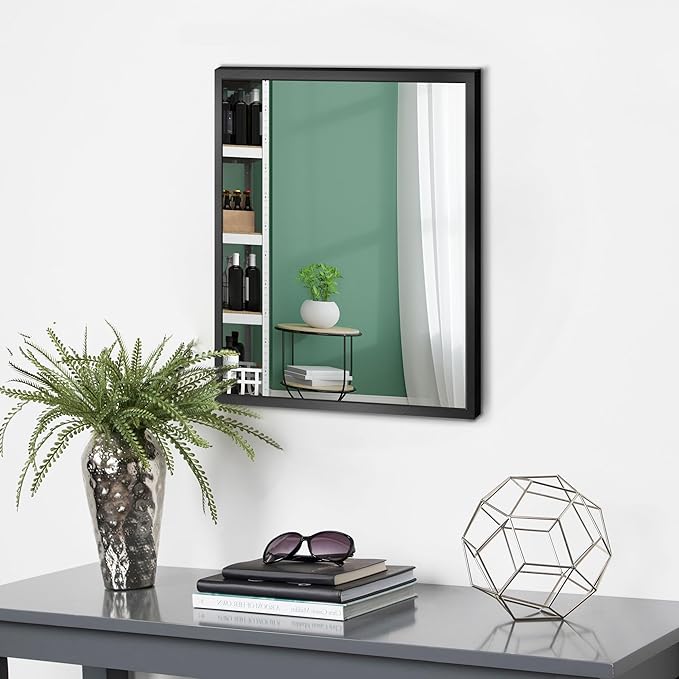16x24 inch Black Bathroom Rectangle Mirror for Wall Decor Metal Frame Round Corner Matte Rectangular