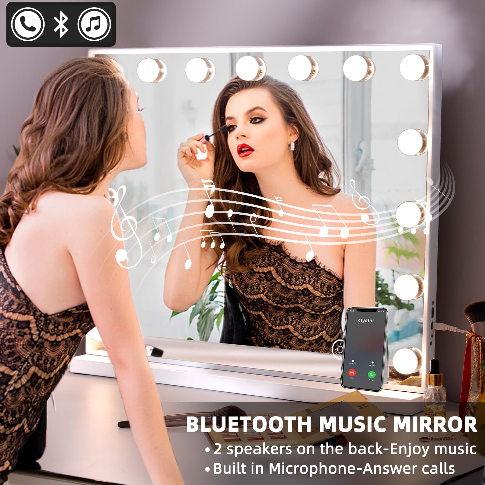 Hollywood Vanity Mirror with Lights and Bluetooth - 22.8x18.4 Inch