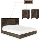 Quen Bed Frame with Nightstands Set of 2, 3-Piece Bedroom Set, Wood Platform Bed