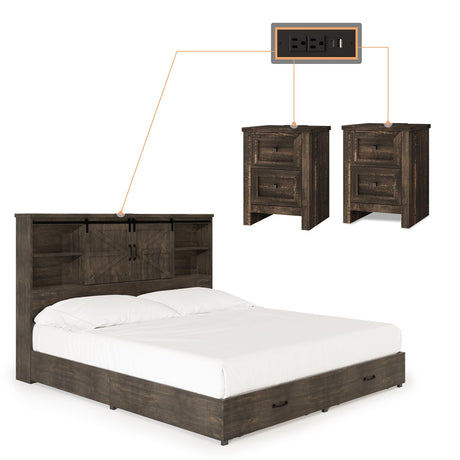 Quen Bed Frame with Nightstands Set of 2, 3-Piece Bedroom Set, Wood Platform Bed