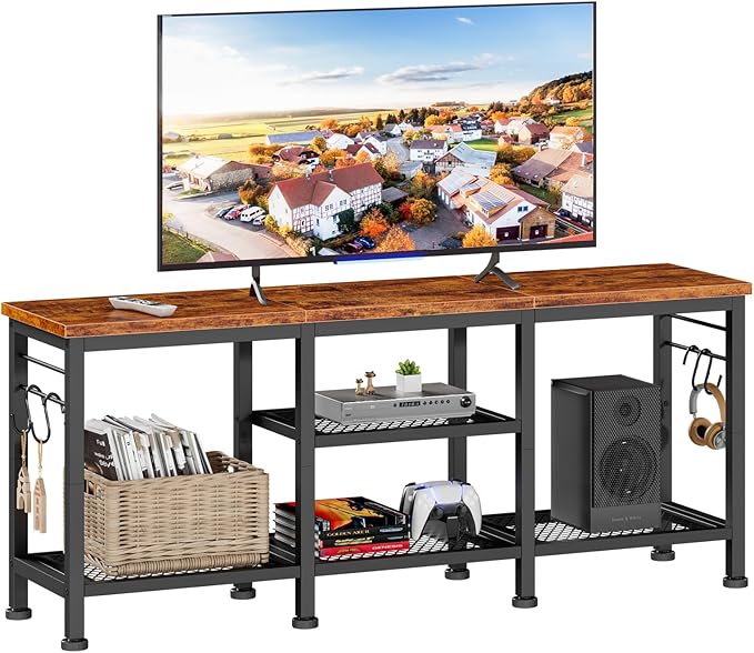 TV Stand for TVs up to 55 Inch, Entertainment Center with Open Storage Shelves