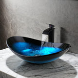 Bathroom Vessel Sink Blue Vessel Sink Oval Glass Vessel Sink with Waterfall Faucet