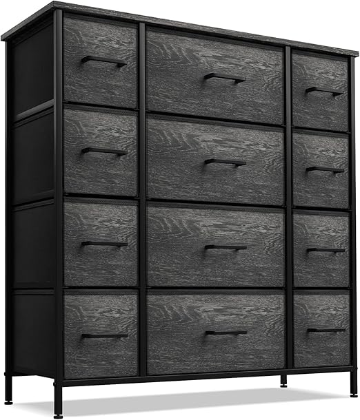 Dresser with 12 Drawers - Chest Organizer Unit with Steel Frame Wood Top & Handle