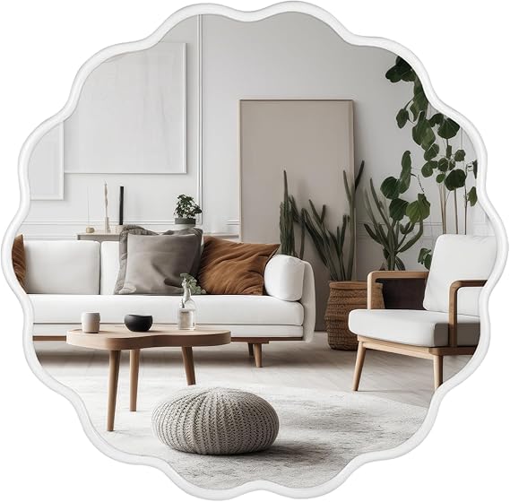 22 Inch Round Wavy Mirror - Modern Gold Wall Decor