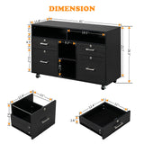 Wood Mobile File Cabinet with 4 Drawers and Shelves, Printer Stand