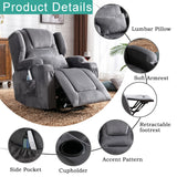 Power Recliner Chair with Massage and Heat Velvet Electric Reclining Ergonomic