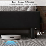 Queen Bed Frame with Upholstered Velvet Headboard - Black