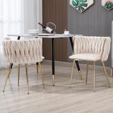 Modern Velvet Dining Chairs Set of 4, Woven Dining Room Chairs with Gold Metal Legs