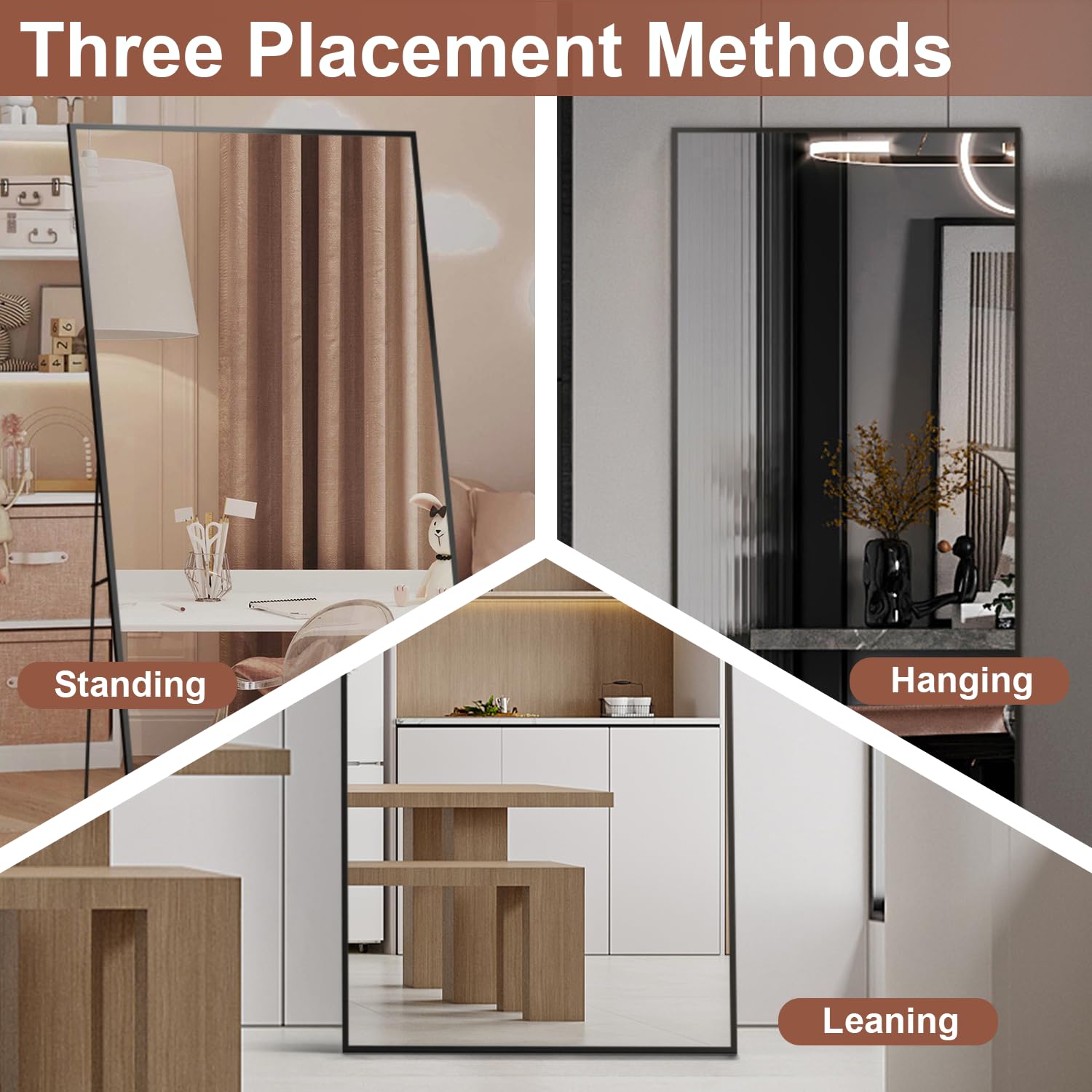 Full-Length Floor Mirror with Adjustable Bracket - Large Aluminum Alloy Standing Mirror