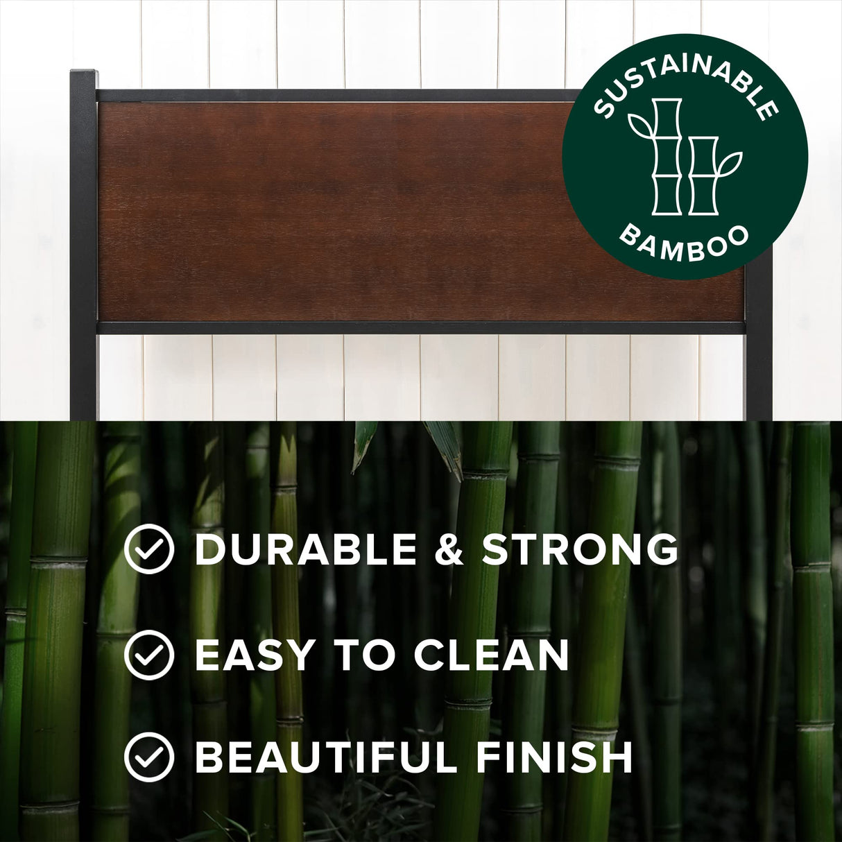 and Metal Platform Bed Frame, Bed Frame Made with Sustainable Bamboo, Steel Slat