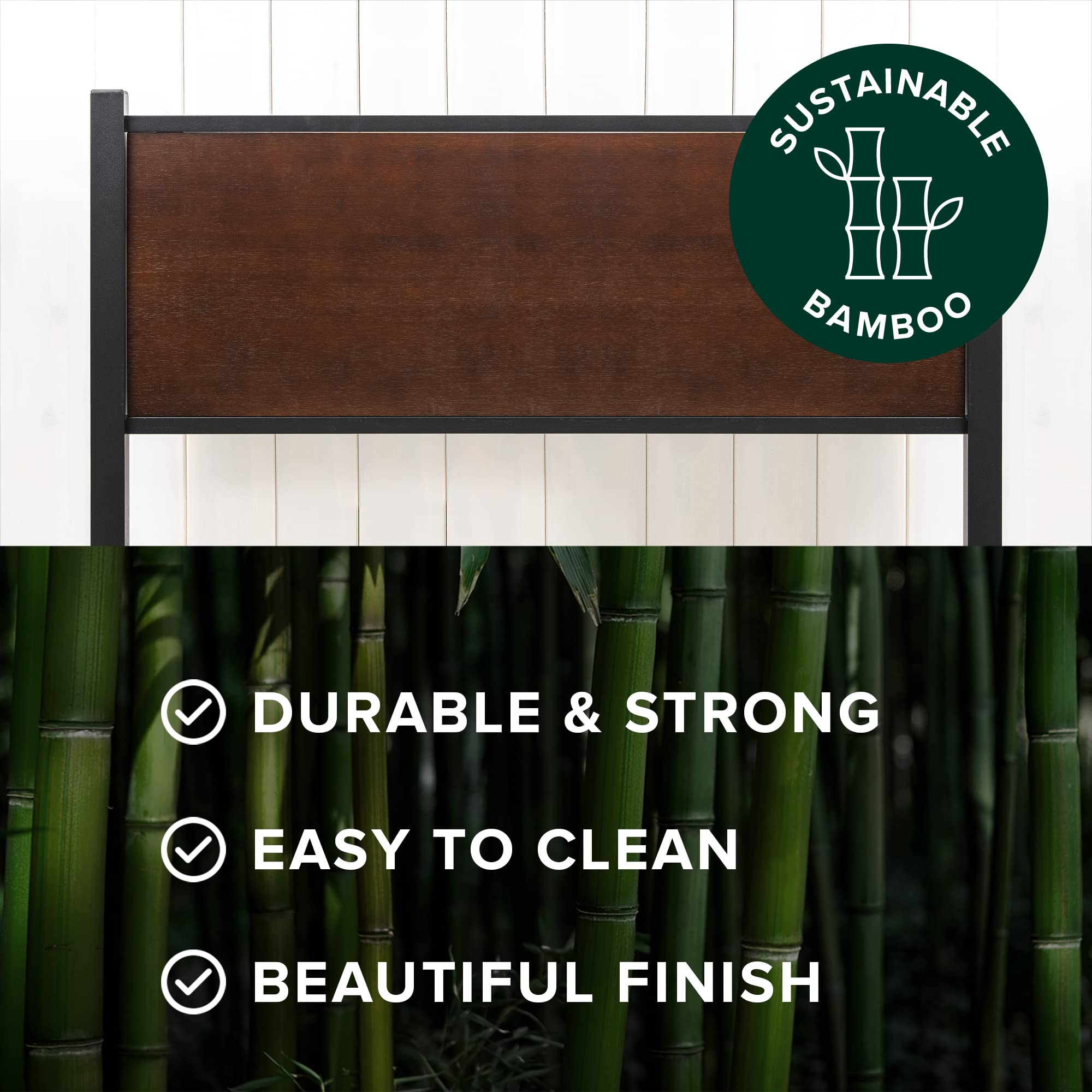 and Metal Platform Bed Frame, Bed Frame Made with Sustainable Bamboo, Steel Slat