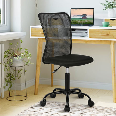 Small Office Chair, Armless Desk Chair with Wheels, Ergonomic Computer Chair