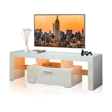 White Glossy Corner TV Stand for 55 inch TV, Modern 20 Modes LED Lights Entertainment