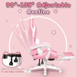 Pink Gaming Chair with Cat Ears - Ergonomic Reclining PC Chair with Footrest