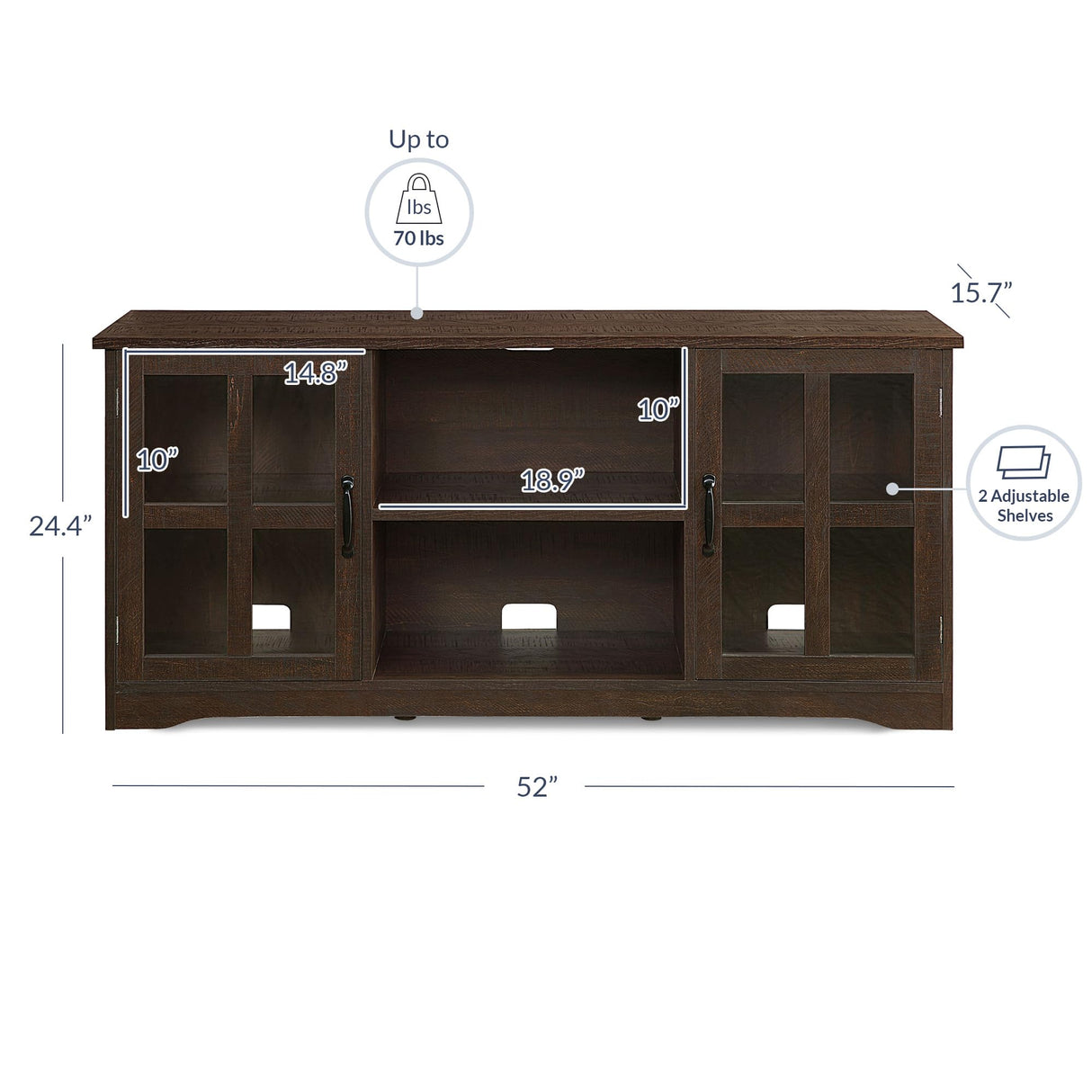 Modern 52 Inch Traditional TV Stand & Media Entertainment Center Console Table