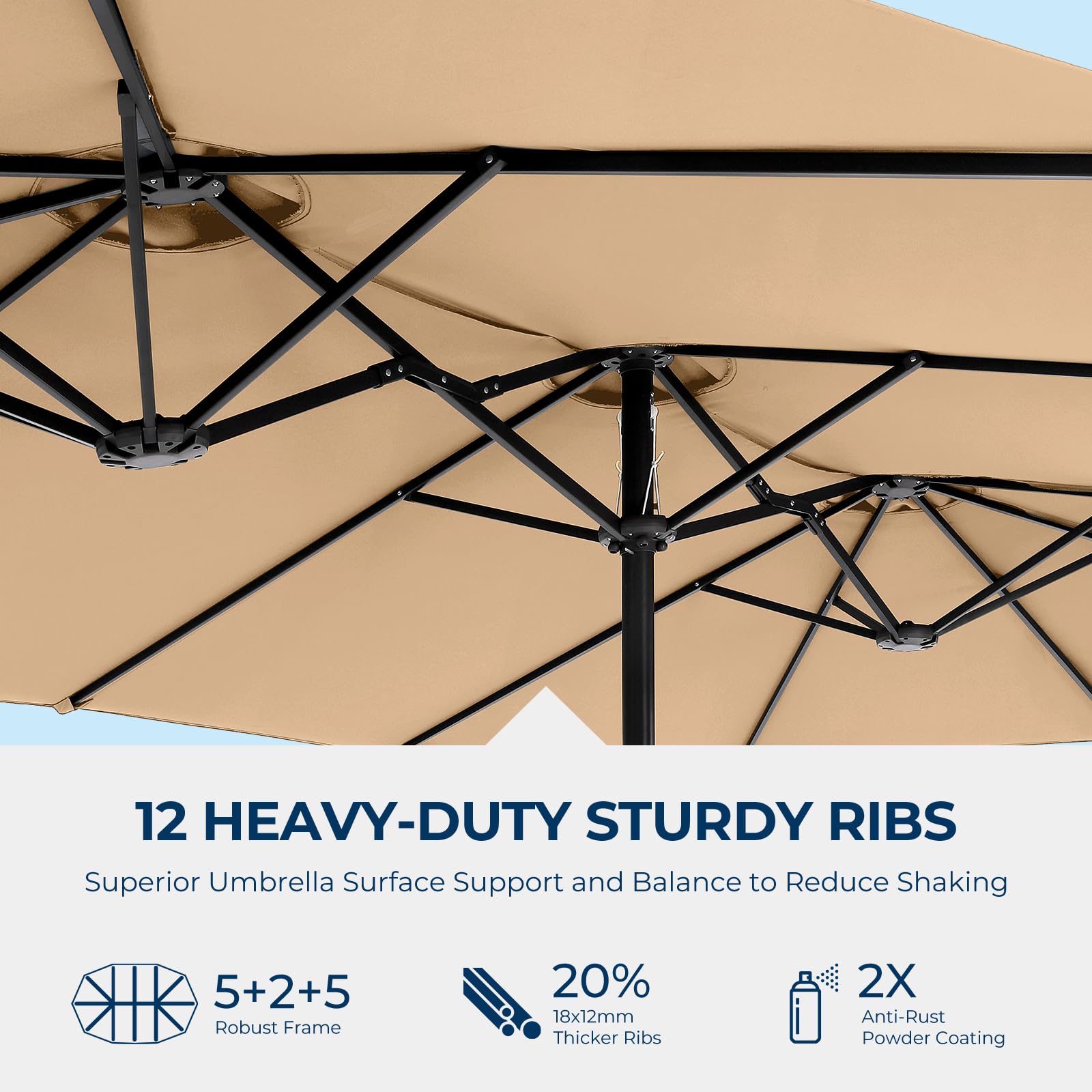 Double Sided Patio Umbrellas - 15ft Outdoor Extra Large Market Table Umbrella with Base Included,