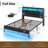 Full Size LED Bed Frame with Charging Station and Storage
