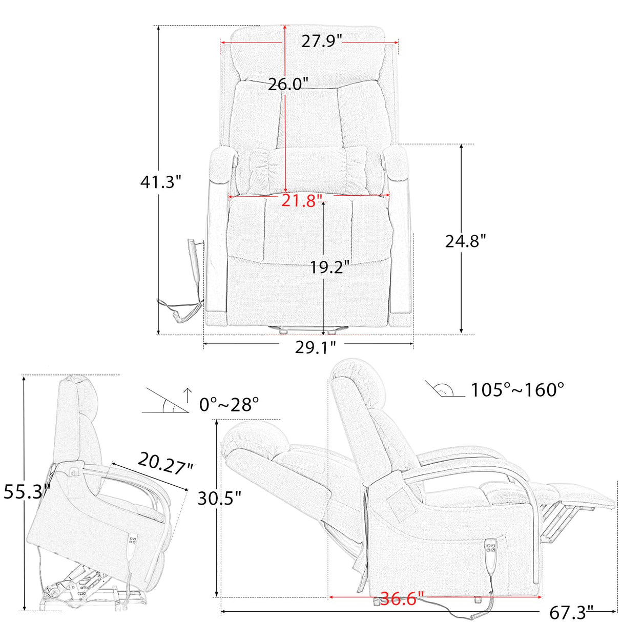 9185 Lift Chair Recliners Dual OKIN Motor for Elderly Recliner Chair with Heat Massage