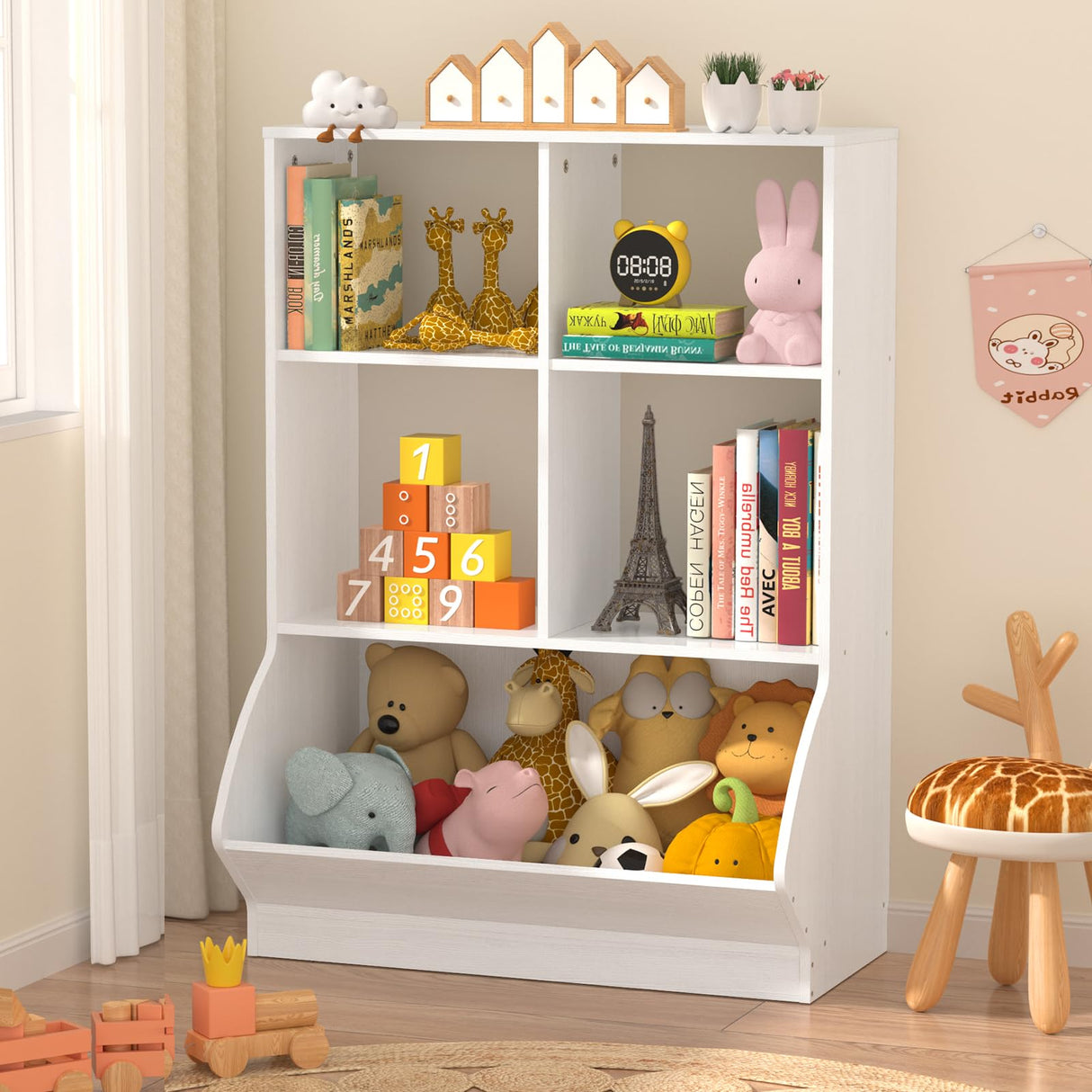 Toy Organizers and Storage, Toddler 5 Cube Kids Bookshelf and Toy Storage Cabinet,