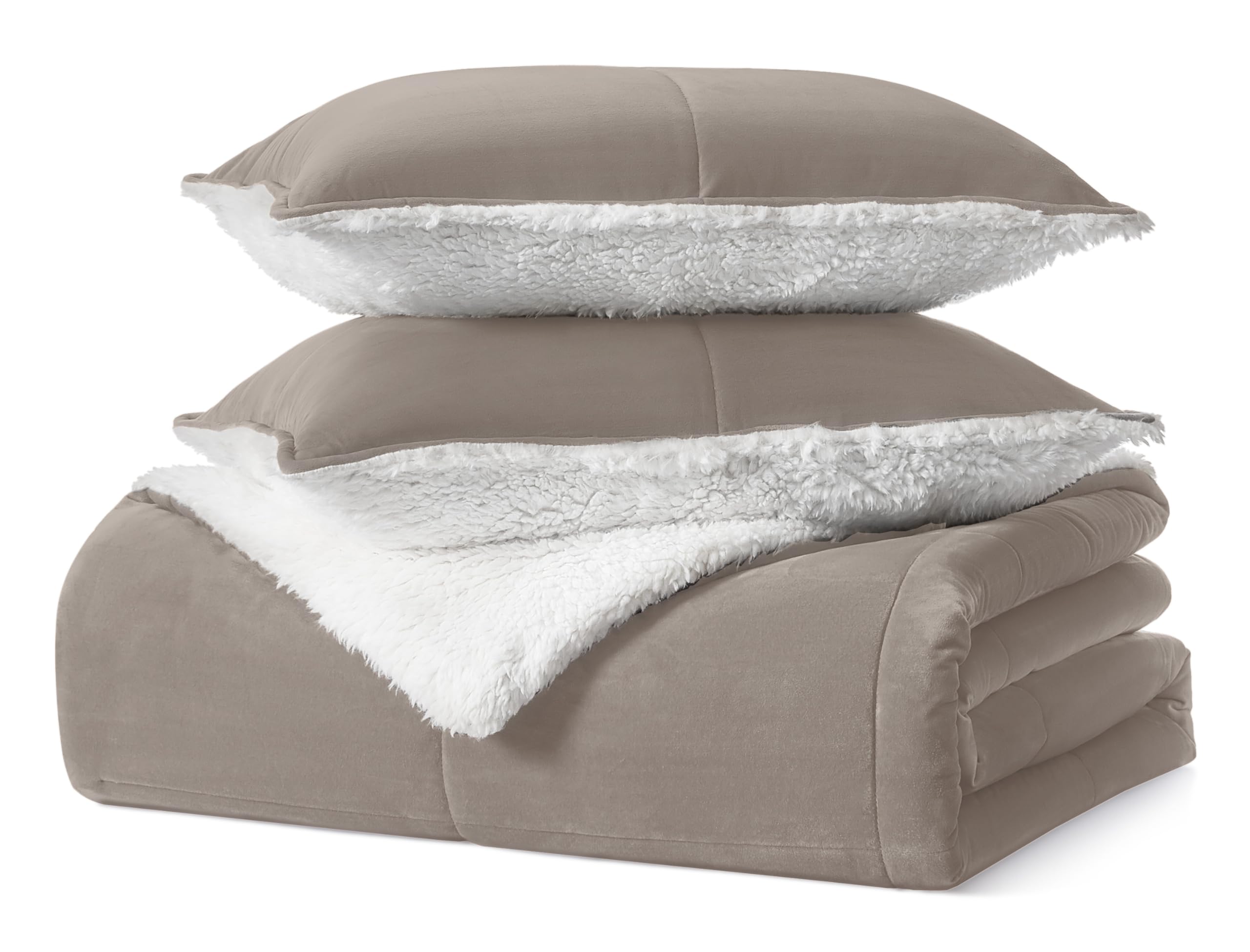 UGG Blissful Comforter Set with 2 Pillow Shams Reversible White Comforter Plush Fluffy Warm Bed Set Premium Hypoallergenic Down Alternative Bedding Breathable, King/California King, Brown Fawn