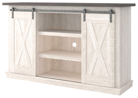 Dorrinson Farmhouse TV Stand Fits TVs up to 50" with Sliding Barn Doors and Storage