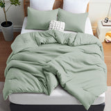 Sage Green Comforter Set Queen Size, 3 Pieces Solid Breathable Quilted Style Bedding