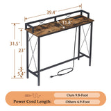 Couch Side & Console Table with 2 Outlets and USB Ports,