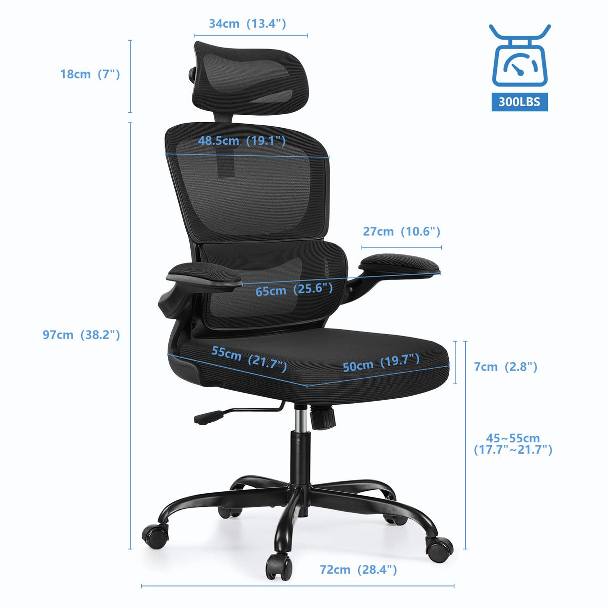 Ergonomic Office Chair, High Back Mesh Desk Chair with Lumbar Support and Adjustable