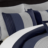 Loft 8-Piece Luxury Striped Comforter Set (King, Navy/Gray/Blue)