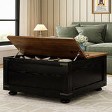 Farmhouse Coffee Table with Hydraulic Gas Rod, Black Square Coffee Table