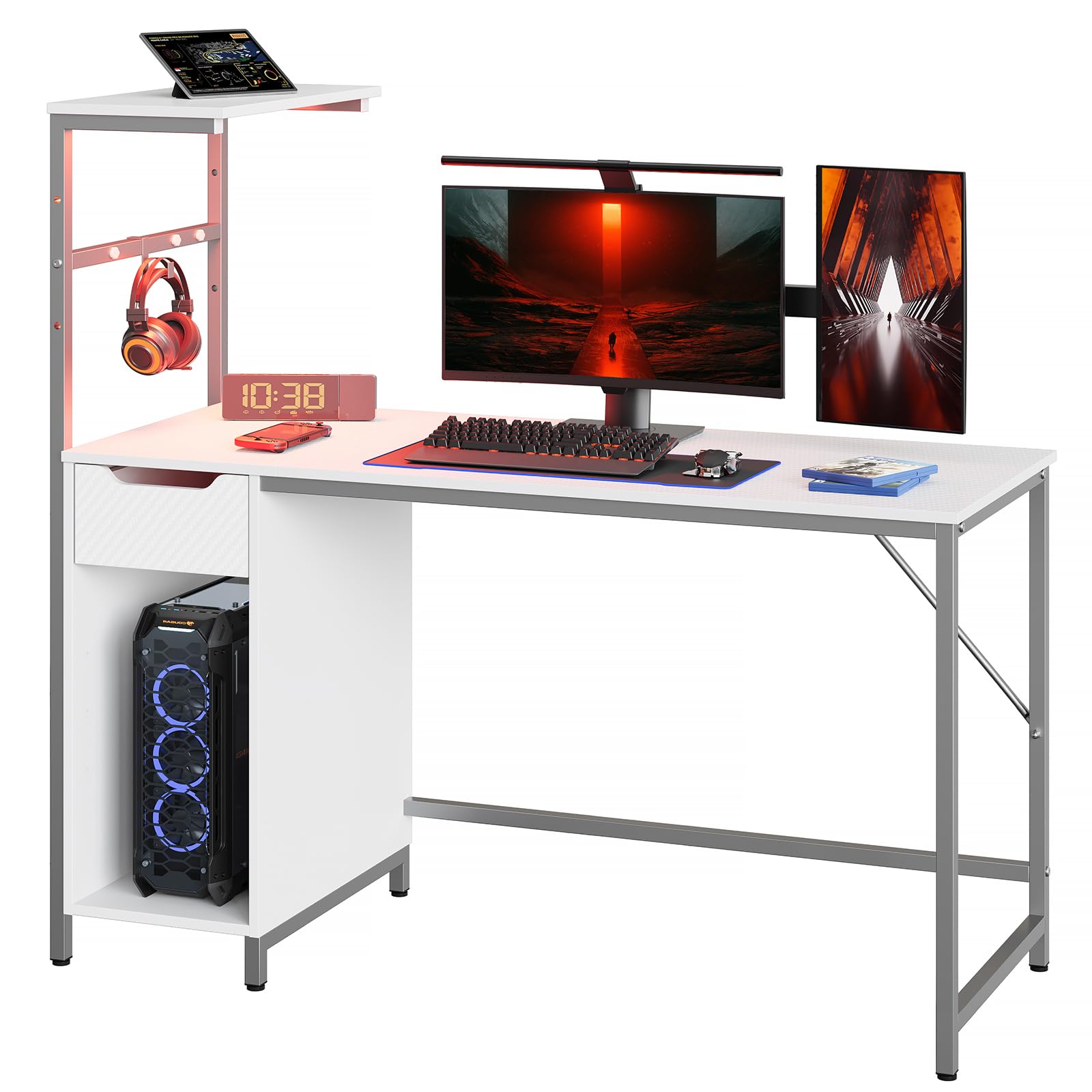Gaming Desk with Drawer and LED Lights, 48 inch Computer Desk PC Table